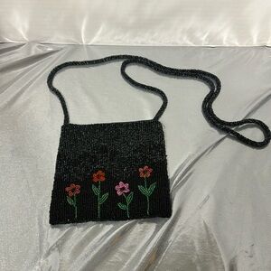 Vintage bag Black Floral Design Hand Beaded eyeful hand bags made in India